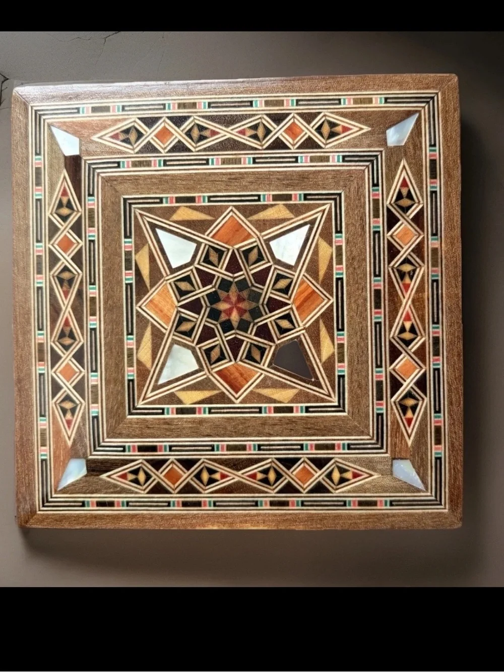 VTG Wooden Mosaic Trinket Box 4.5